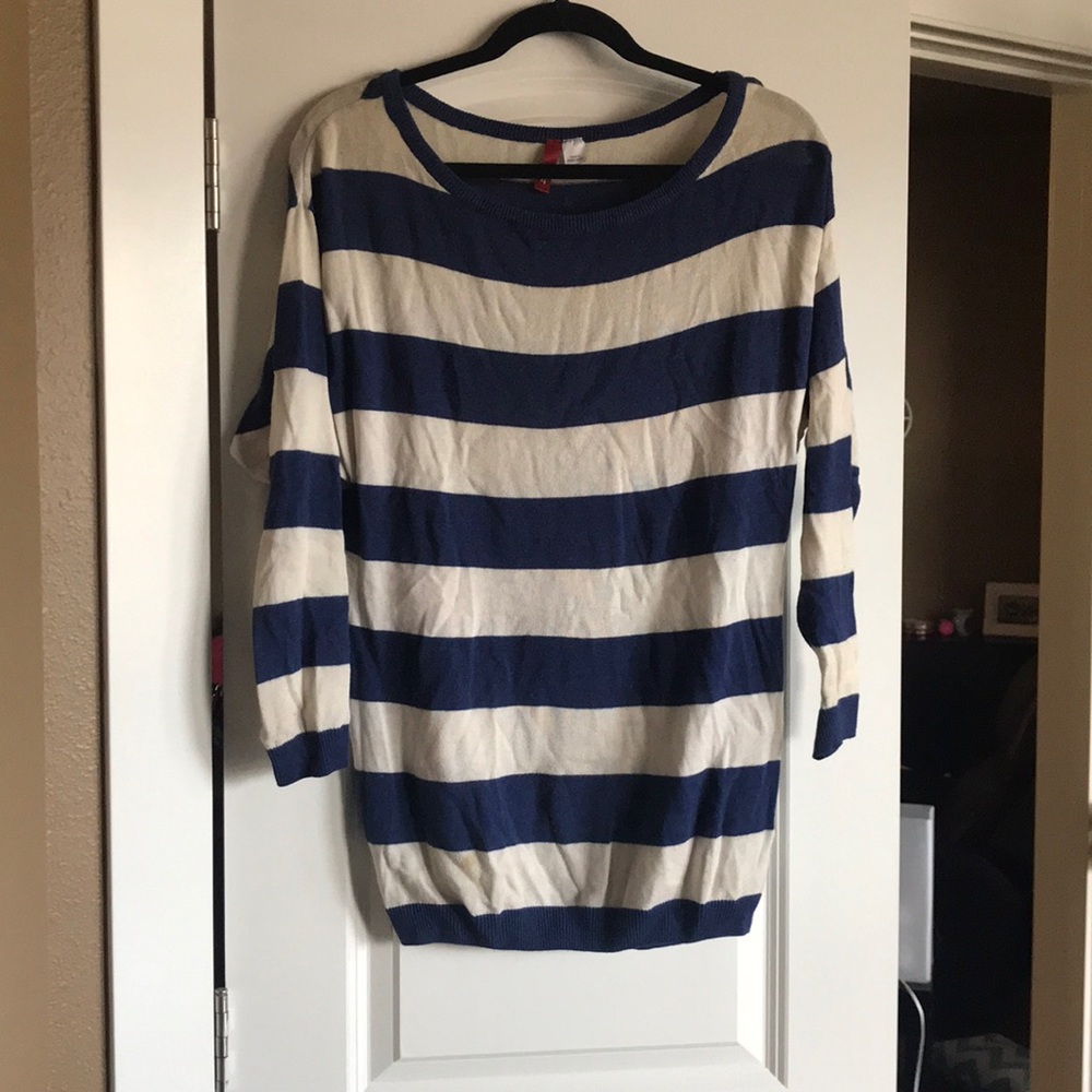 Blue and cream striped sweater